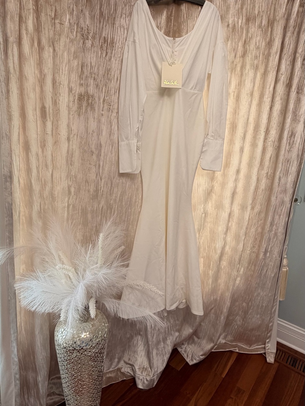Rhea Costa Cream Long Sleeve Maxi Dress with Gold Script Tag